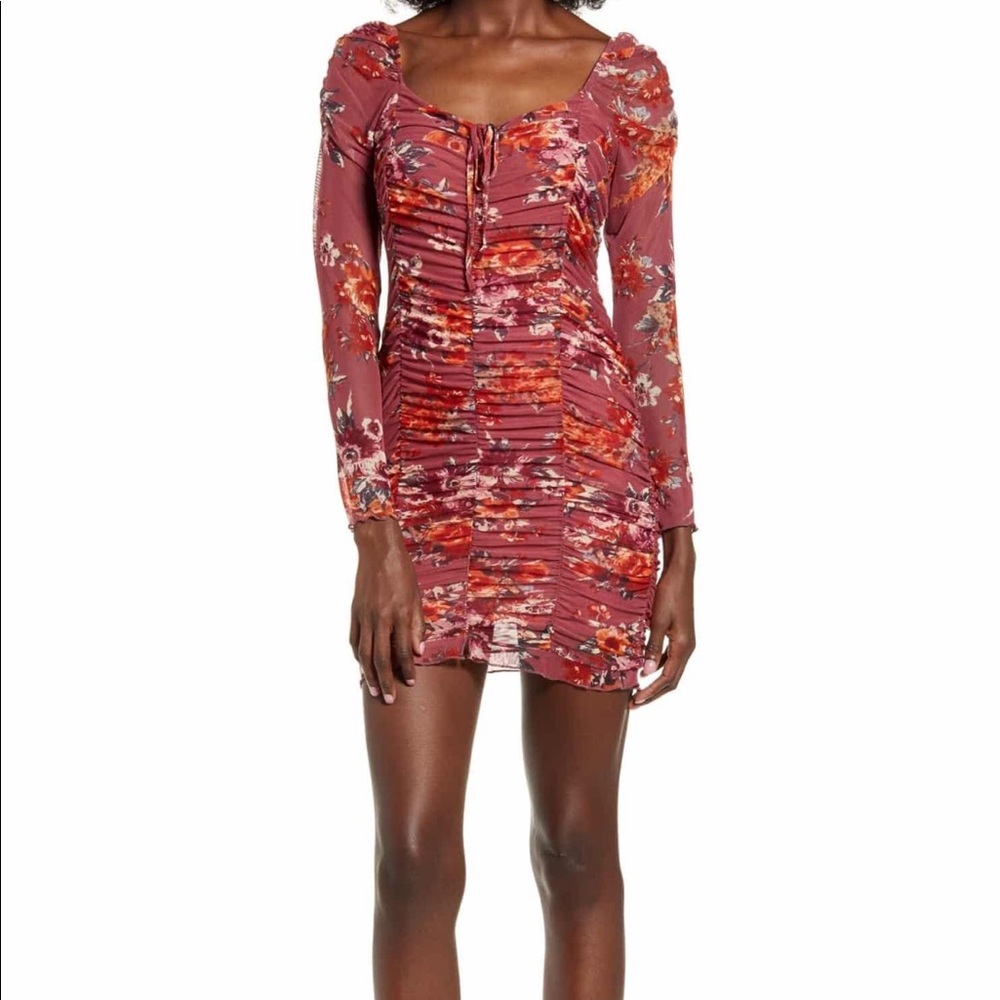 Harper Sexy Floral Mesh Ruched Mini Dress Medium